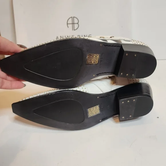 Anine Bing Penny Bootie White Leather Gold Studs. New with box. EU Size 41.